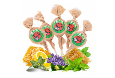 Mix of honey and herb lollipops with „LADYBUG“ stickers, 20 x 6g