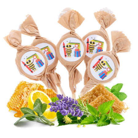 Mix of honey and herb lollipops with nameday stickers, 20 x 6g