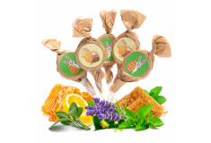 Mix of honey and herb lollipops with Chicken and rabbit labels, 20 x 6g