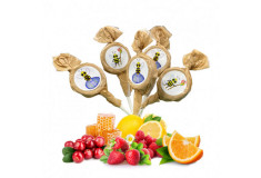 Mix of honey and fruit lollipops with bees labels, 20 x 6g