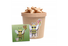 Dóza „VESELÁ VEĽKÁ NOC - včielka so šibákom“ s lízankami, 20ks x 6g a s pohľadnicou